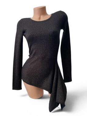 Neiman Marcus Cashmere Collection Asymmetric Metallic Sweater Black/Metallic XS